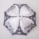 创意新款晴雨伞油画埃菲尔铁塔晴雨露长柄伞 绸缎质感自动遮阳伞