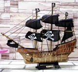 木质45cm海盗船 纯手工实木制作工艺帆船模型 地中海风格家居摆件