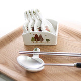 韩国正品代购 餐桌必备可爱的小树筷子托/勺子托5件组 带收纳盒