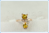 瑞拉珠宝 18K金黄色蓝宝石俏皮萌猫款戒指 可爱 定制