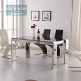 简约不锈钢化玻璃西餐厅饭桌子 包邮时尚欧式大理石长餐桌椅组合