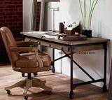 loft美式复古做旧铁艺实木餐桌椅组合 长电脑桌会议桌办公桌定做