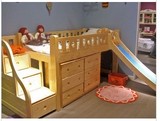 厂家直销特价环保儿童边梯床，梯柜床，松木床柜组合，滑梯床