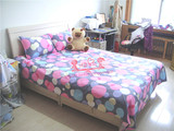 1.5 1.8纯棉床品粗布棉麻亚麻床上用品粉色灰色圆圈枕套床单床笠