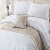 宾馆酒店风格床上用品纯棉60支高密加厚白色提花羽毛花单个床单