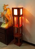 原创中式实木落地灯卧室客厅木屋木房子地灯创意置物架子灯 包邮