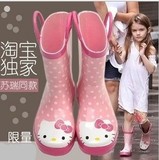 日韩原单kitty猫天然橡胶儿童女雨鞋 雨靴水鞋亲子胶水靴可拆袜套