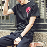 马克华菲男装2016新款熊猫绣花拼接弹力修身圆领韩版长袖T恤T857