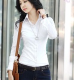 春夏2015新款女装时尚收腰白衬衫韩版女士长袖打底修身显瘦职业装