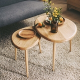 北欧原创全实木茶几 客厅椭圆形边几橡木 简约实木咖啡桌创意组合