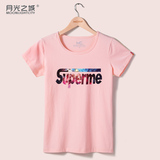 夏装短袖T恤女韩国 星宿风supreme潮牌印花韩版显瘦上衣女打底衫