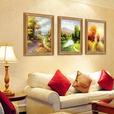 客厅三联油画手绘现代组合壁画欧式风景山水画玄关装饰画竖版挂画