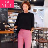 imvely2016韩国代购现货夏秋季女装纯色宽松九分袖T恤J1602518I