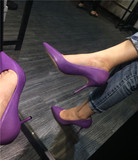 2016春季新款欧美性感女神款优雅紫色尖头尖头细高跟单鞋女鞋