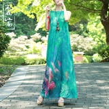 民族风女装原创无袖绿色连衣裙夏杨丽萍同款背心裙3D印花网纱长裙