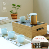 祥福玻璃茶具套装竹茶盘整套便携式功夫茶具户外陶瓷礼品旅行家用