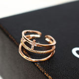 韩国时尚欧美经典潮流超大锆石开口戒指彩金大牌均码镶钻金色指环