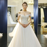 2016新款韩式简约公主韩版修身显瘦一字肩抹胸新娘婚纱礼服小拖尾