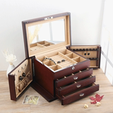 实木制美式实木质珠宝首饰盒实木珠宝盒收纳收藏盒箱 多层带锁