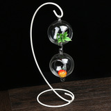 支架悬挂式玻璃双挂钩开口水培花瓶 创意透明水培花插 玻璃空心球