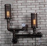 现代简约创意钟表餐厅咖啡店loft美式复古工业酒吧铁艺水管壁灯