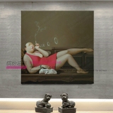 中式人物 仿刘宝军抽烟袋的女人手绘油画无框画装饰画客厅卧室画