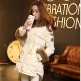 2015冬季新款韩版女装真貉子大毛领收腰中长款羽绒服女显瘦外套潮