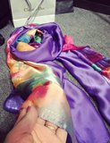 热卖2016春季新款缎面仿真丝丝滑质感丝巾 紫色油画高档围巾披肩