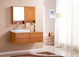 橡木实木定做挂墙式浴室柜大盆台上盆洗手柜落地组合带镜柜子5016