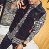 2016牛仔夹克秋季韩版青少年短袖外套修身型潮外套 无袖男士上衣