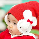 韩版兔子婴儿帽子0-1岁秋冬季女宝宝帽子儿童护耳帽男童毛线帽子