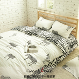 韩式个性家居床上用品全棉极简约四件套黑白宜卡通斑马纹床单床笠