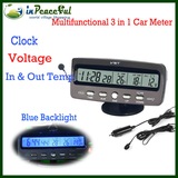 夜光车载时钟带车内外温度 电池电压计时钟多功能汽车电子表