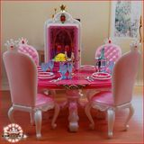 新款大号芭比娃娃家具配件 粉色餐桌 酒柜食玩组合 过家家玩具