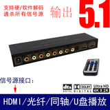 HDMI音频分离解码器 光纤同轴解码器 U盘播放5.1音乐多信号源切换