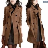 2015秋冬新款韩版女修身显瘦大码羊绒呢大衣系腰带中长款毛呢外套