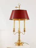 红色全铜台灯美式简欧法式台灯 中式台灯复古书桌阅读灯床头灯