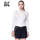 香港AE女装专柜正品2016秋冬新款雪纺衫长袖开衫针织衫上衣蕾丝衫