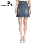 Girdear/哥弟女装2016春季新款单排扣A型牛仔半身裙290039