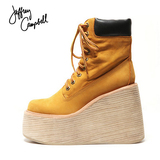 美国Jeffrey Campbell坡跟黄色休闲鞋纯色松糕鞋短靴女秋冬款