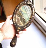 古玩杂件 包老包真 古董收藏 民俗老货 清代 嵌螺钿 手镜 镜子*