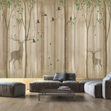 无缝大型壁画个性复古壁纸北欧宜家卧室客厅电视背景墙纸鹿林570