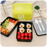 聚可爱 创意日式分格双层饭盒微波炉寿司盒学生户外餐盒便当盒
