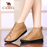 Camel/骆驼女靴 春季款 舒适牛皮女鞋简约休闲系带低跟短靴
