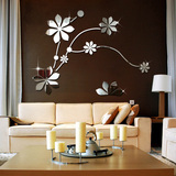 创意花卉立体镜面墙贴客厅沙发电视背景墙装饰墙贴画3D水晶贴饰品
