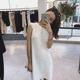 2016夏装新款女装潮无袖针织冰丝背心裙夏季大码直筒裙白色连衣裙