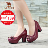 【热卖】Camel骆驼女鞋 新款优雅舒适单鞋羊皮圆头蝴蝶结粗高跟鞋