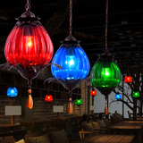 复古树挂琉璃单头小吊灯网吧网咖漫咖啡厅过道走廊彩色艺术灯具