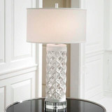 欧式白色陶瓷镂空台灯北欧创意客厅卧室书房台灯样板房水晶装饰灯