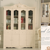 欧式雕花书橱四门书柜烤漆储物柜白色收纳柜书架烤漆描银实木家具
